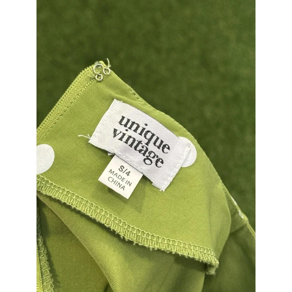 Unique Vintage Dress Womens Small 4 Green Polka Dot Retro Midi - Picture 9 of 16